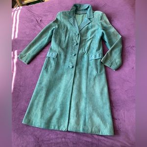 Vintage Emerald Green Suede, and Leather Full Length Accents Trench Coat